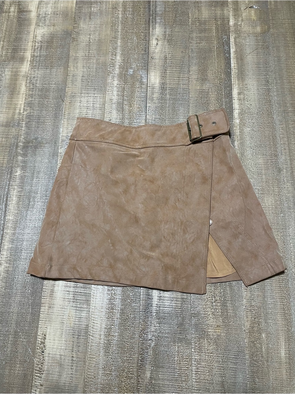Free People Women’s Faux Suede Belted Mini Skirt in Tan